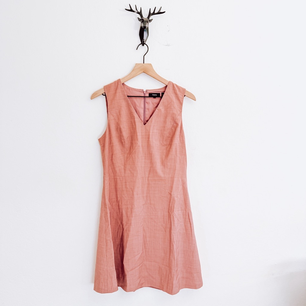 Theory Women's Coral Sleeveless V-Neck A-Line Dress Size 8